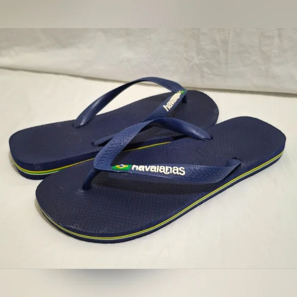 Havaianas Women's Brazil Logo Navy Flip Flops Size 9.5 To 10 41-42 - Picture 1 of 8